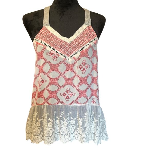 💖Jolt Women's Boho Chic Sleeveless Top With Lace Hem Size L - Picture 1 of 7